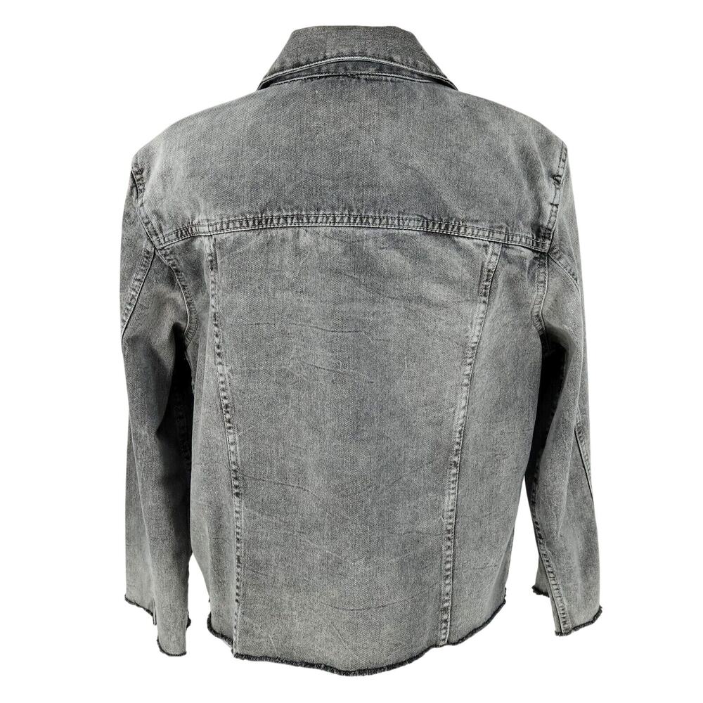 Kensie Jeans Jacket Womens Large Gray Cotton Denim Luxe Raw Hems Vintage - Picture 2 of 16
